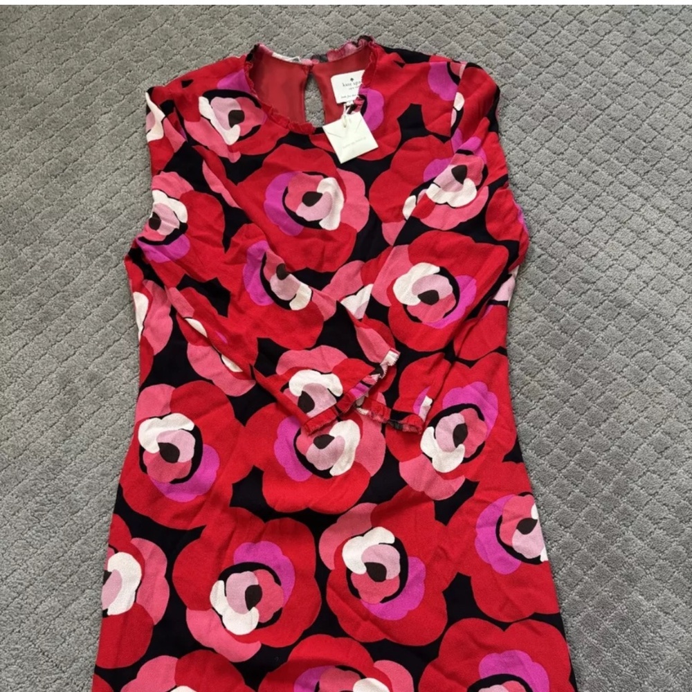 Kate Spade Women Shift Dress 8 Multicolor Floral Back Zip Round Neck